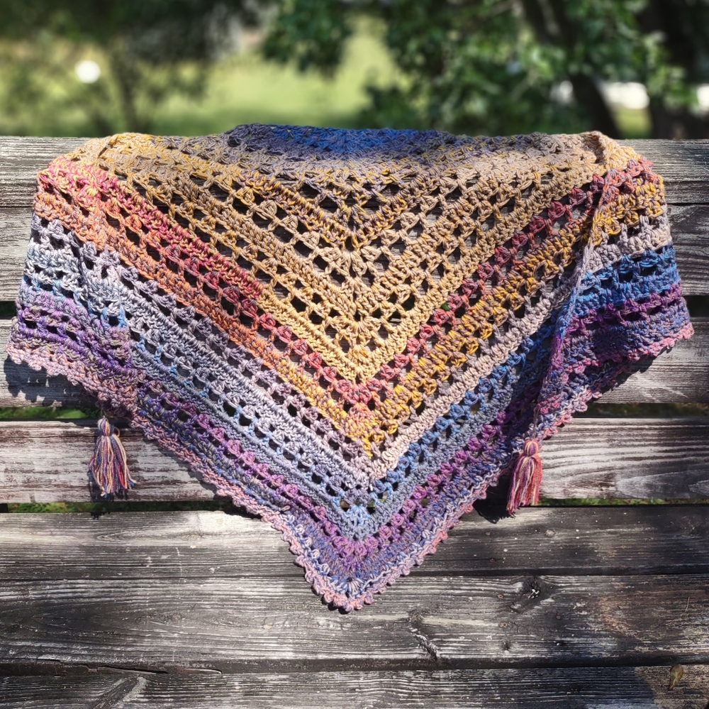 New handmade multi colored crochet triangler scarf/shawl with tassels - Picture 2 of 11